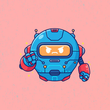 Adorable legless robot gently hovering above the ground, illustrated in a flat design style with simple shapes, solid colors, and a playful futuristic vibe.