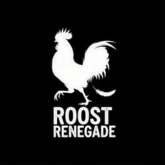 Obraz premium White rooster silhouette with roost renegade text on a black background