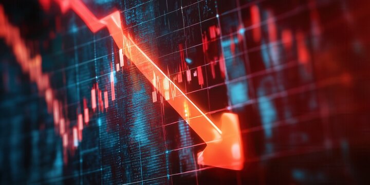 Red stock market arrow heading down. - Powered by Adobe