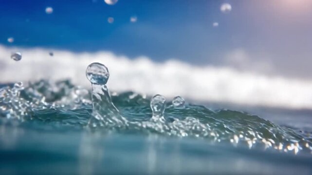 Ocean's Embrace: A delicate moment, where water droplets suspended in mid-air create a sense of tranquility, harmonizing the raw power of the ocean with nature's elegant details.