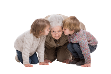 Elderly person hiding while grandchildren seek isolated on transparent background