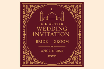 Elegant islamic wedding invitation for eid al fitr celebration