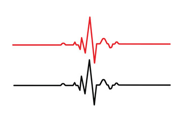 Two heartbeat lines, one red and one black isolated on white background