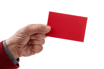 Senior holding handmade greeting card isolated on transparent background