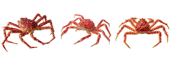 Red crabs crawling with transparent background ocean floor animal photography close-up view
