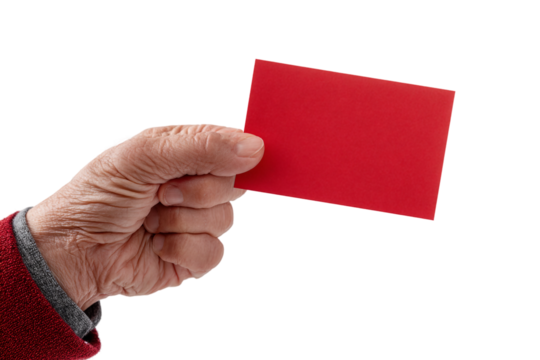 Senior holding handmade greeting card isolated on transparent background