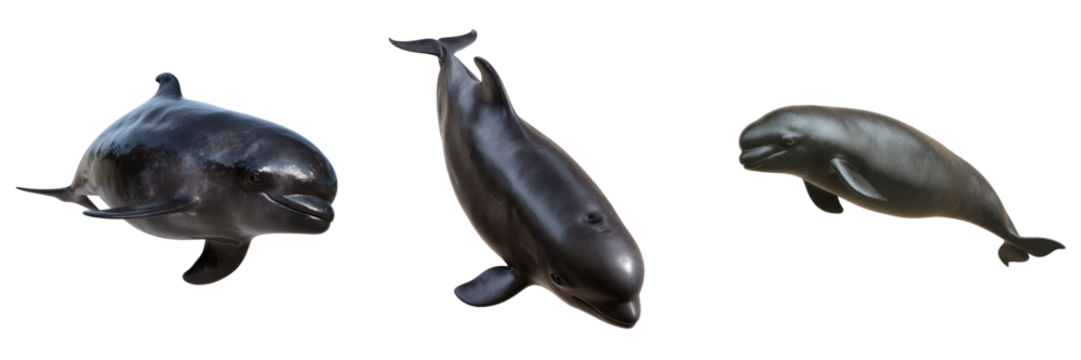 Playful dolphins swimming ocean environment models with transparent background