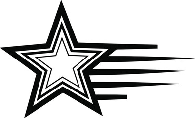 A shooting star with a bold outline isolated on white background