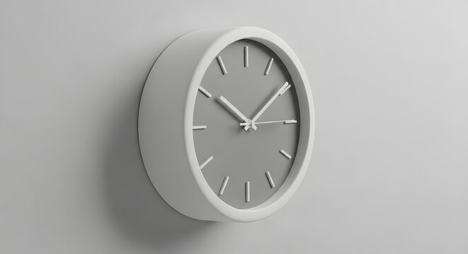 Minimalist wall clock in gray and white time management concept interior decor