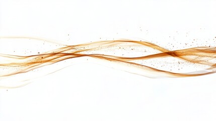 Abstract swirling golden liquid waves with tiny blue and purple speckles against white background