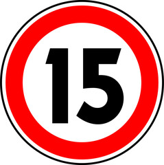 Speed limit sign of 15 kmh, Circle speed limit 15 sign vector