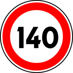 Speed limit sign of 140 kmh, Circle speed limit 140 sign vector