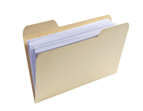 A file folder with a white paper inside isolated on transparent background