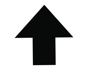 Solid black upward arrow icon in a bold minimalist style, symbolizing upward direction, navigation, increase, representing go up or upload arrow sign, isolated vector illustration