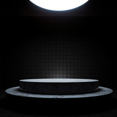 3D Luxury Dark Stone Podium Mockup with Dramatic Overhead Spotlight