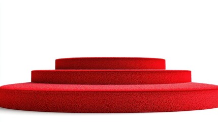 A textured red circular platform with three tiered levels against a white background