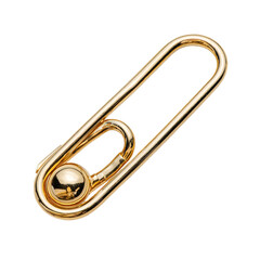 A shiny golden paperclipstyle fastener with a spherical detail, symbolizing office organization, business, and elegant design, isolated on transparent background