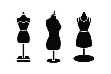 A set of dress form standing on base silhouette vector illustration
