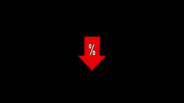Falling Arrow Percentage Animation | Interest Rate Decrease, Financial Drop, Market Decline Concept in 4K.