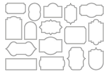Simple monochrome frames. Antique arabic geometric border collection, elegant decorative shiny elements for greeting card invitation, luxury vintage linear design. Vector frame set