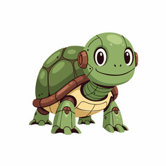Fototapeta premium Cartoon Robot Turtle with Green Shell and Mechanical Limbs.