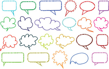 Collection of colorful speech bubbles in various shapes on white backdrop