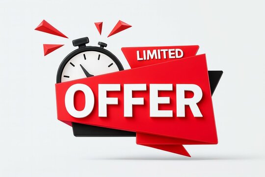 Urgent limited offer with a clock symbolizing time running out for a special deal
