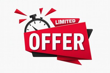 Urgent limited offer flash sale with countdown timer and bold red ribbon banner for promotions