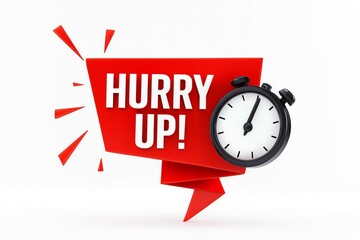 Urgent red banner with stopwatch and hurry up text symbolizing time sensitivity and limited offers