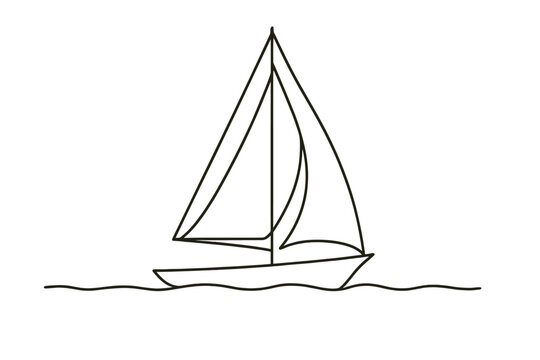 Fototapeta Minimalist line drawing of sailboat on gentle waves