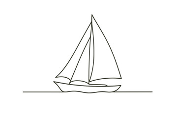 Minimalist line art of sailboat on calm sea with simple design
