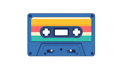 Obraz premium Retro analog audio cassette tape with colorful stripes for music recording and playback.