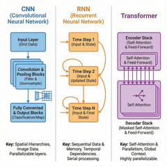 Comparison of CNN, RNN, and Transformer Neural Network Architectures  