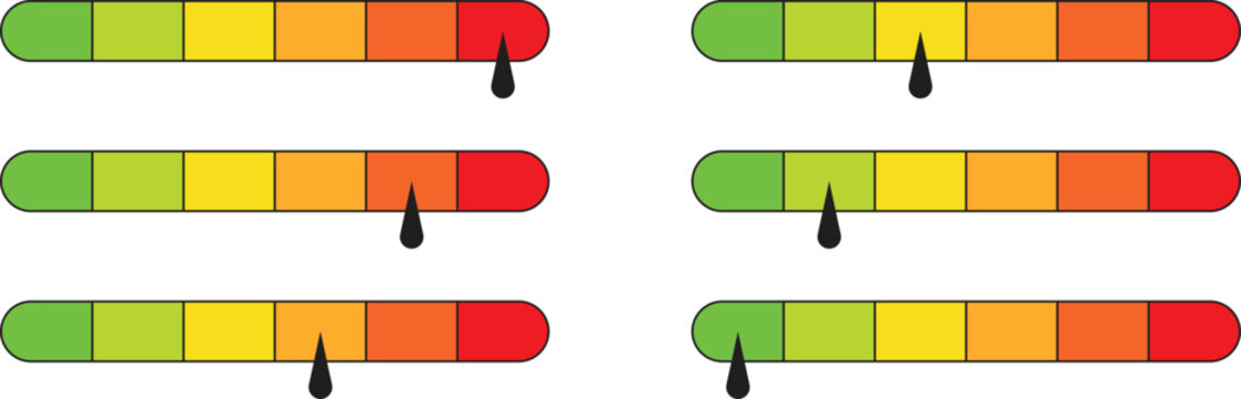 Multicolor Bar Indicators with Pointer Scale Vector Illustration