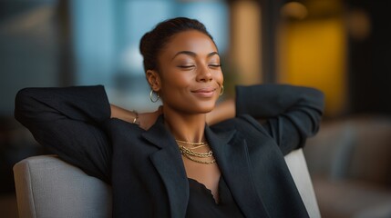 A real estate agent experiencing visible relief after closing a challenging deal, leaning back in a chair with a deep exhale and a grateful smile — emotional release, hard-earned success, and