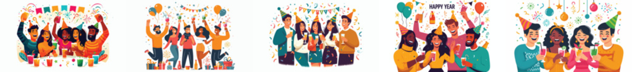 vector of young people celebrating new year