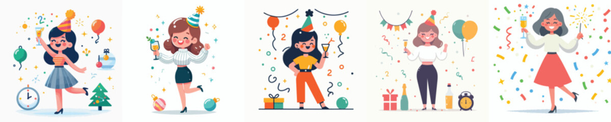 vector of woman drinking together celebrating new year