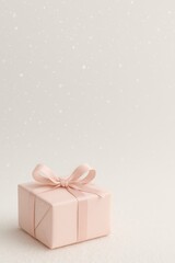 Elegant pink gift box with ribbon on snowy background celebration minimalism gift present box ribbon pink