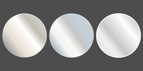 Stylish round mirror in gold, chrome and black frame. A set of mirrors.