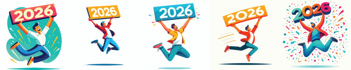 vector of a man jump a sign with the number 