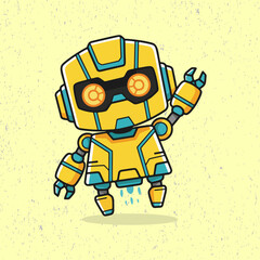 Whimsical cute robot doing a humorous pose, illustrated with bold outlines, soft colors, and a friendly futuristic personality.
