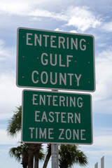 Gulf County  road sign entering eastern time zone sign 