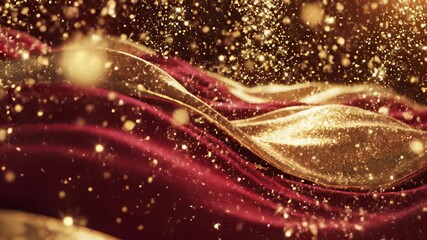 Gold dust flying around red cloth, showcasing opulence, luxury, and wealth associated with grand achievements or milestones, perfect for commercial settings highlighting success, prestige.