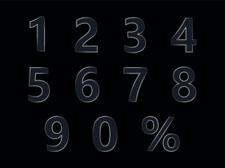 Liquid Glass Vector Elements Glossy 3D Numbers and Percentage on Black Background