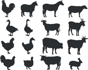 Farm Animal Silhouettes Collection - Cow Pig Chicken & More