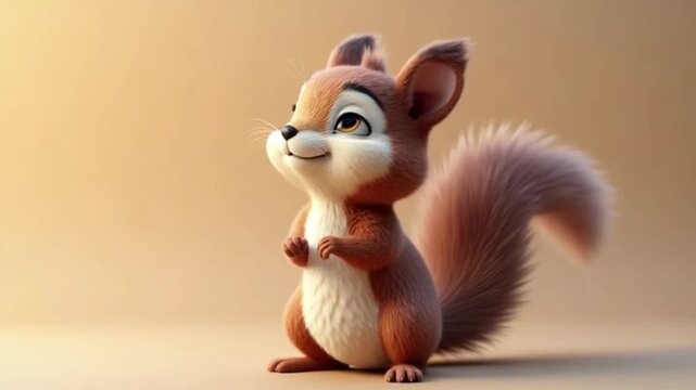 Adorable Cartoon Squirrel with Big Eyes and Fluffy Tail