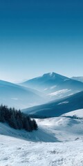 Obraz premium Serene winter mountain landscape with snow-covered peaks and pine forest