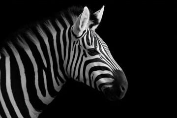 Obraz premium Elegant zebra profile against black background highlighting stripes