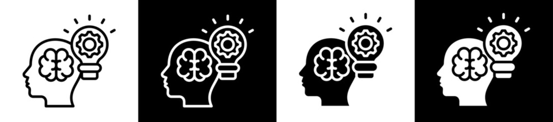 Brain Activity Icon Set In Black And White Filled Style Collection 