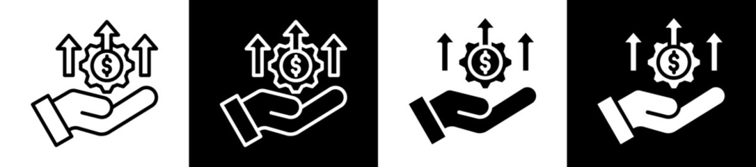 Profit Management Icon Set In Black And White Filled Style Collection 
